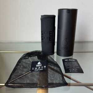 Sweet Sweat Matte Black Waist Trimmer Set - Medium (41 x 8 in) with Wash Bag